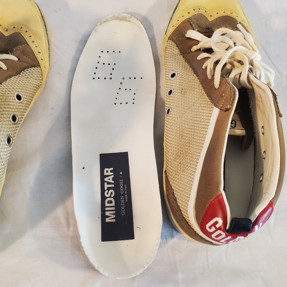 Golden Goose Men's 42/9 Mid Star Beige mesh Dove Gray Nubuck and Yellow star. - Picture 9 of 12